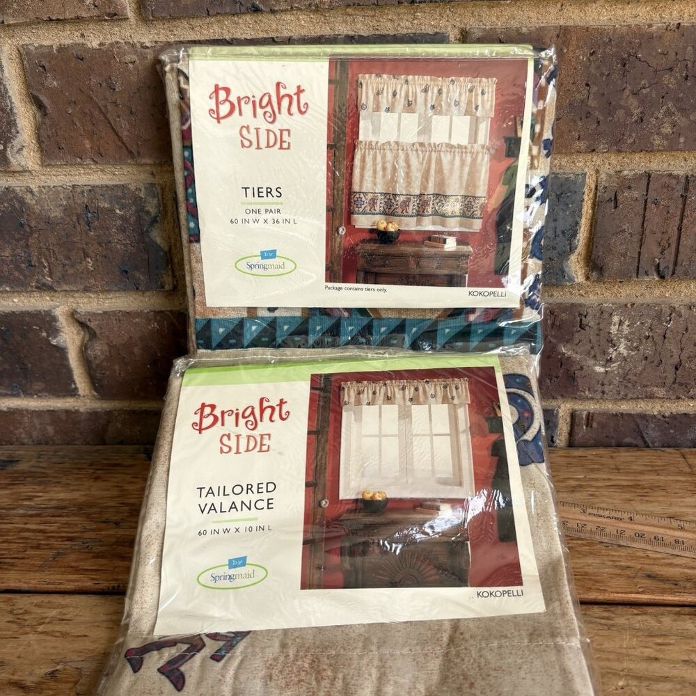 Kokopelli 3 Piece Window Treatment Tiers And Valance 60” Wide Window Vintage